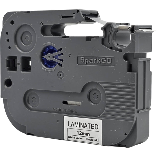 SparkGO Cinta para Etiquetadora SP-H55 Negro sobre Blanco 12 mm x 8 m Laminada