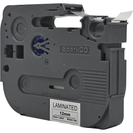 SparkGO Cinta para Etiquetadora SP-H55 0.47" x 26' Negro en Transparente Resistente al Agua