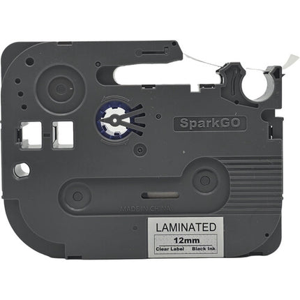 SparkGO Cinta para Etiquetadora SP-H55 0.47" x 26' Negro en Transparente Resistente al Agua