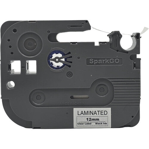 SparkGO Cinta para Etiquetadora SP-H55 0.47" x 26' Negro en Transparente Resistente al Agua
