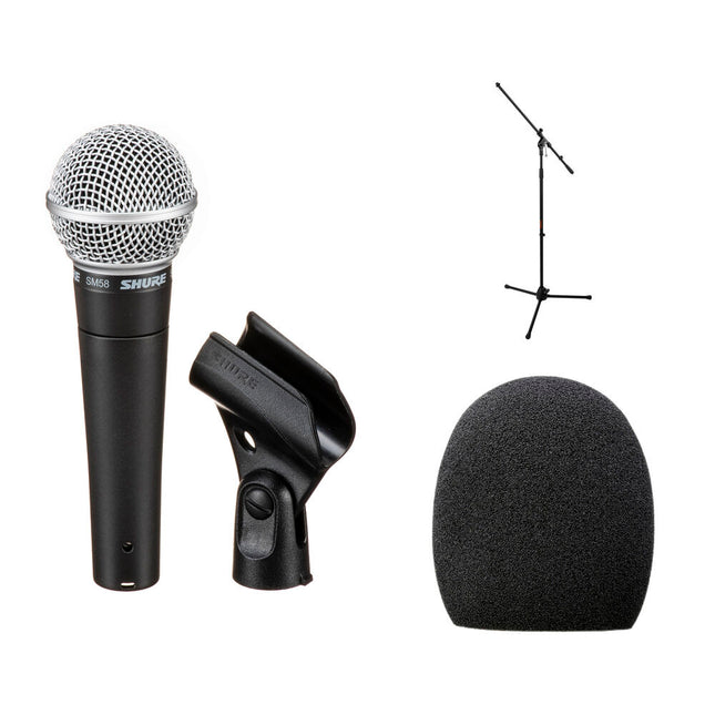 Shure SM58 Micrófono Dinámico Cardioide Kit con Soporte y Cable XLR