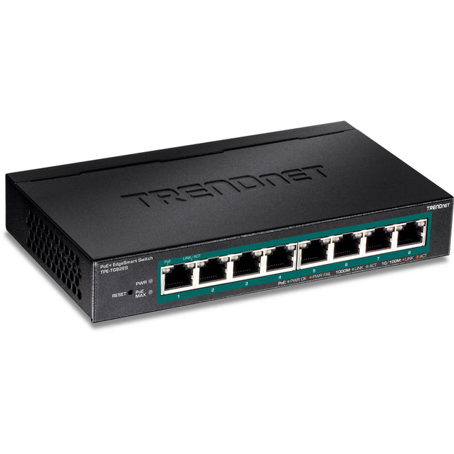 TRENDnet EdgeSmart TPE-TG82ES Switch de Red Gestionado 8 Puertos Gigabit PoE+ 68.6W 16Gb/s