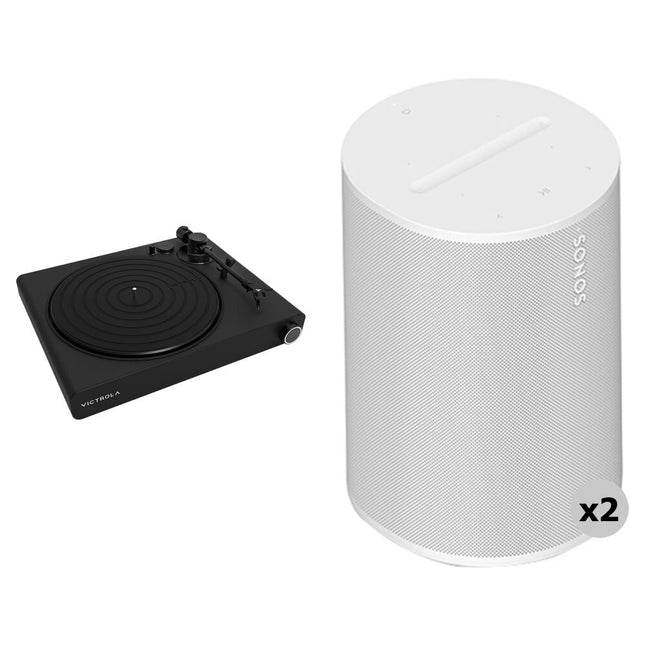 Victrola Stream Onyx tocadiscos dos velocidades con Ortofon OM 5E y altavoces Sonos ERA 100 blancos kit