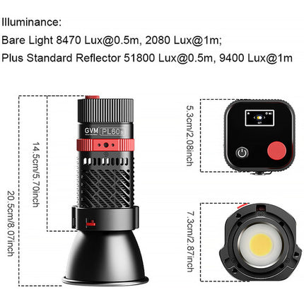 GVM PL60B Kit de 3 Luces LED Bi-Color con Softbox y Barndoors 9400 Lux 2700-6800K