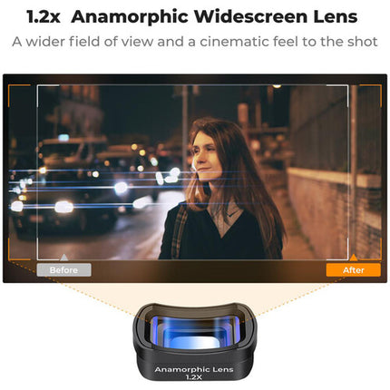 K&F Concept lente anamórfico 1.2x con recubrimiento azul para DJI Osmo Pocket 3 aumento 20% vista horizontal vidrio óptico AGC