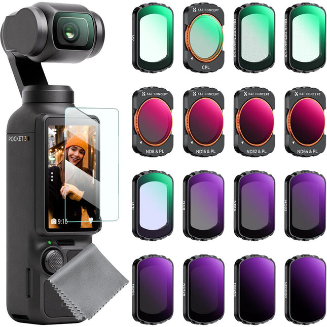 K&F Concept Set de 16 Filtros ND y CPL para DJI Osmo Pocket 3 0.9-3.0 Densidad Óptica