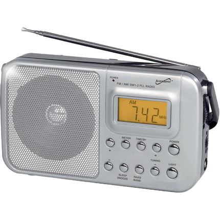 Supersonic Radio portátil 4 bandas AM FM SW1-2 pantalla LCD reloj alarma