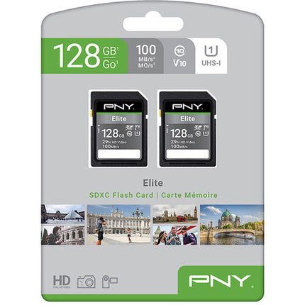 PNY 128GB Elite Tarjeta de Memoria SDXC UHS-I 100MB/s 2-Pack