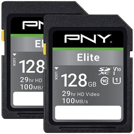 PNY 128GB Elite Tarjeta de Memoria SDXC UHS-I 100MB/s 2-Pack