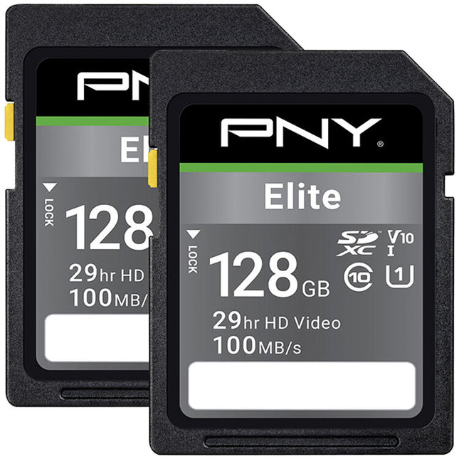 PNY 128GB Elite Tarjeta de Memoria SDXC UHS-I 100MB/s 2-Pack