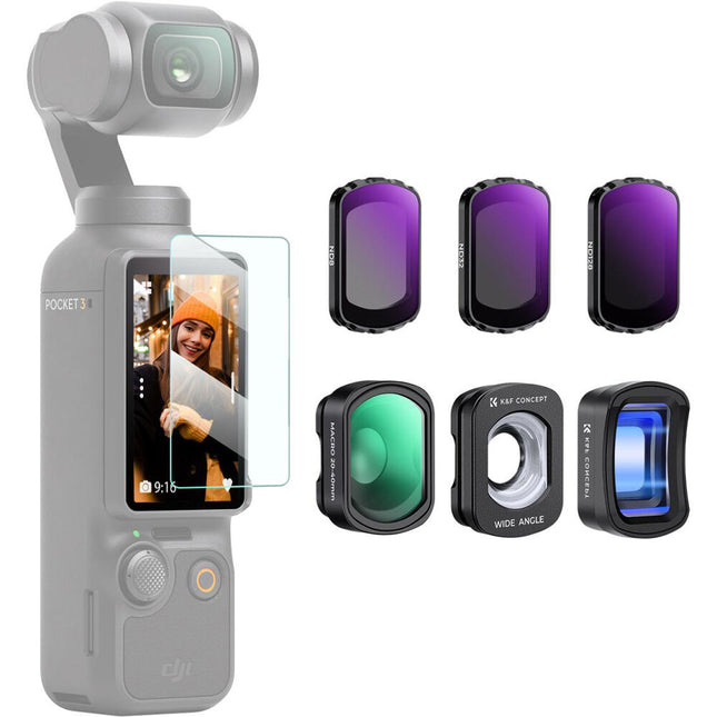 K&F Concept Nano-X Kit de Filtros ND y Lentes Magnéticos para DJI Osmo Pocket 3 con Filtros ND 128 y Lente Anamórfico 1.2x