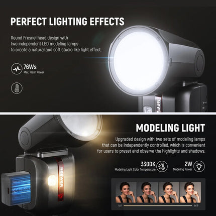 Neewer Z2-N TTL Flash Speedlite para Nikon Cabezal Redondo 76Ws Zoom 28-105mm Kit Batería
