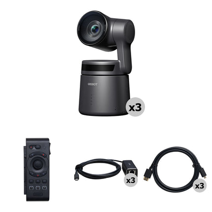 Kit Combo OBSBOT Tail Air 3 Cámaras PTZ Control Remoto Adaptadores PoE