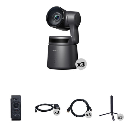 Kit OBSBOT Tail Air 3 cámaras PTZ con control remoto trípodes y adaptadores PoE
