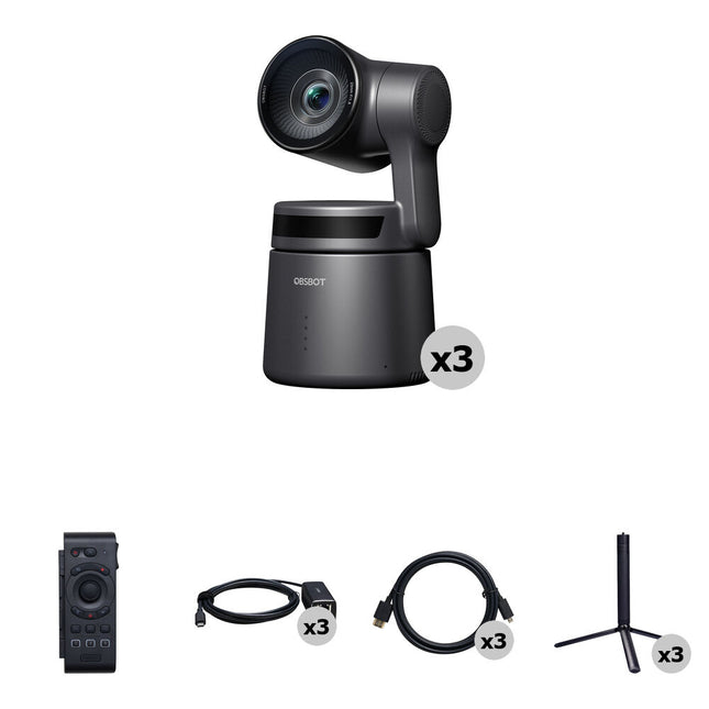 Kit OBSBOT Tail Air 3 cámaras PTZ con control remoto trípodes y adaptadores PoE