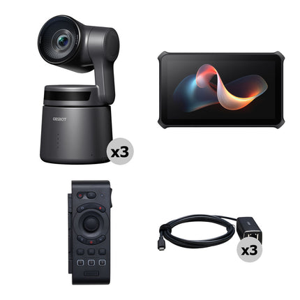 Kit de 3 Cámaras PTZ OBSBOT Tail Air Control Remoto Monitor 5.4" PoE