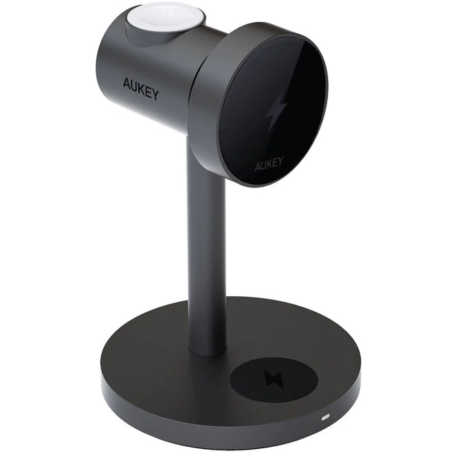 AUKEY MagFusion Qi2 Estación de Carga Inalámbrica 3 en 1 15W y Soporte Inclinado 30°