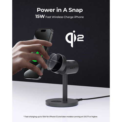 AUKEY MagFusion Qi2 Estación de Carga Inalámbrica 3 en 1 15W y Soporte Inclinado 30°