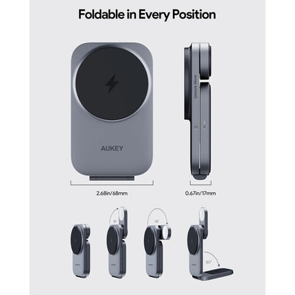 AUKEY MagFusion Z Estación de carga inalámbrica plegable 15W Qi2 3 en 1