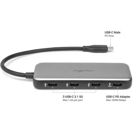 Rocstor Hub USB-C 3.1 Gen 1 4 Puertos 5 Gb/s 100W Power Delivery