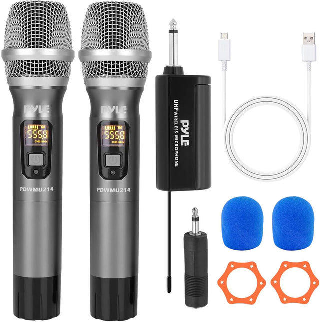 Pyle Pro PDWMU214 Sistema de Micrófonos Inalámbricos UHF 2 Canales 165 pies Alcance