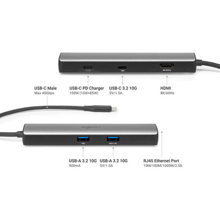 Rocstor USB4 Multiadaptador portátil con HDMI Ethernet 100W PD 8K60Hz