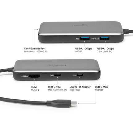 Rocstor 6-en-1 USB-C 3.2 Gen 2 Hub con USB-C 100W y HDMI 4K 60Hz