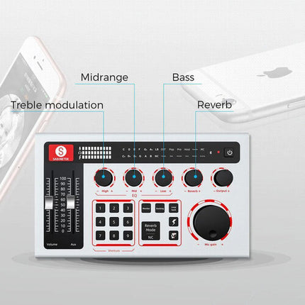 Sabinetek SabineCast mezclador de audio Bluetooth con ecualizador de 3 bandas y micrófono condensador portátil