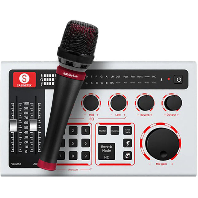Sabinetek SabineCast mezclador de audio Bluetooth con ecualizador de 3 bandas y micrófono condensador portátil