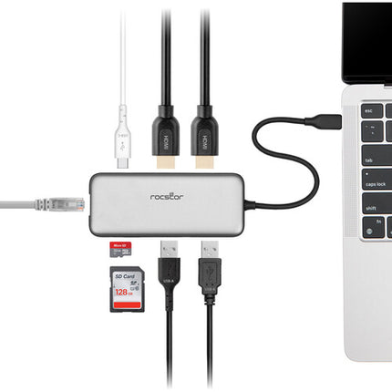 Rocstor 8-en-1 USB-C 3.2 Gen 2 Hub con HDMI dual 4K y Ethernet Gigabit
