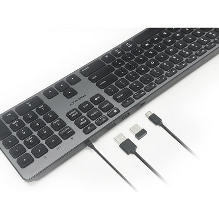 Macally Teclado Retroiluminado Dual USB A y C con Hub USB 3 Puertos para Mac