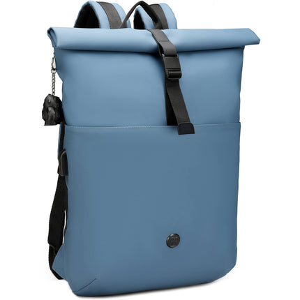 Swissdigital LAMONE Mochila Rolltop Azul Oscuro 13L con Puerto USB y Protección RFID