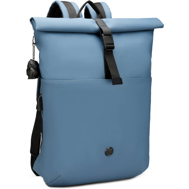 Swissdigital LAMONE Mochila Rolltop Azul Oscuro 13L con Puerto USB y Protección RFID