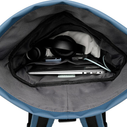 Swissdigital LAMONE Mochila Rolltop Azul Oscuro 13L con Puerto USB y Protección RFID