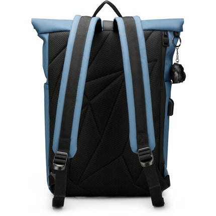 Swissdigital LAMONE Mochila Rolltop Azul Oscuro 13L con Puerto USB y Protección RFID