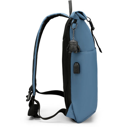 Swissdigital LAMONE Mochila Rolltop Azul Oscuro 13L con Puerto USB y Protección RFID
