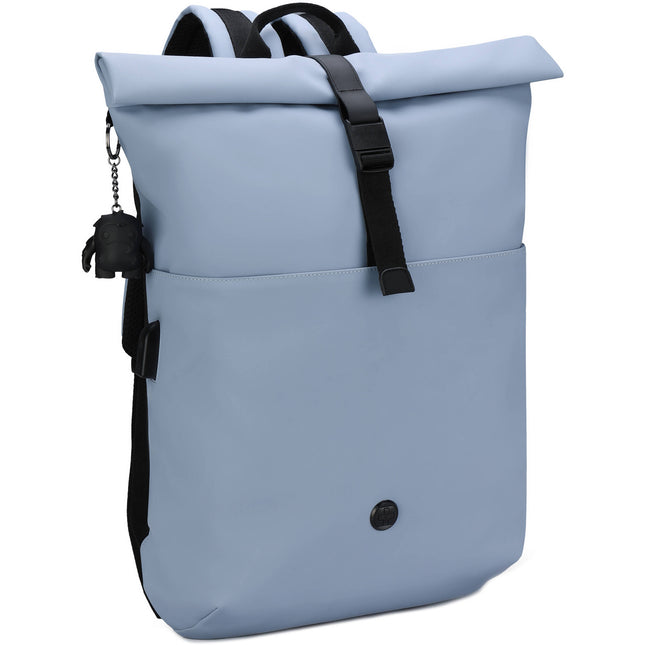 Swissdigital LAMONE Mochila Rolltop Azul Claro 13L Tela Resistente Agua Puerto USB