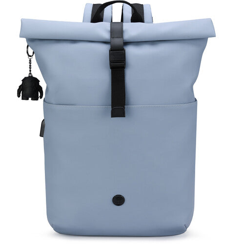 Swissdigital LAMONE Mochila Rolltop Azul Claro 13L Tela Resistente Agua Puerto USB