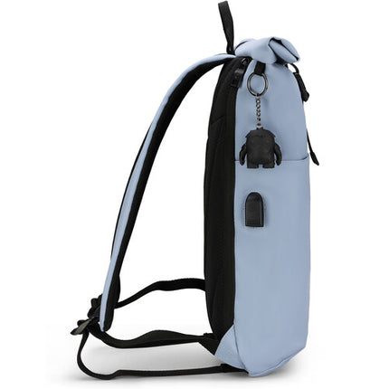 Swissdigital LAMONE Mochila Rolltop Azul Claro 13L Tela Resistente Agua Puerto USB