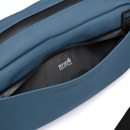 Swissdigital LAMONE Bolsa Sling Azul Oscuro 2L Tela Resistente al Agua Protección RFID