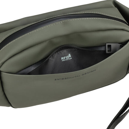 Swissdigital LAMONE Bolso Bandolera Verde Oscuro 2L Resistente al Agua con Protección RFID