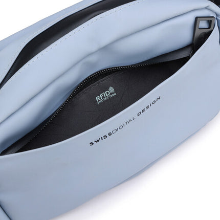 Swissdigital LAMONE Bolso Bandolera Azul Claro 2L con Protección RFID y Tela Resistente al Agua