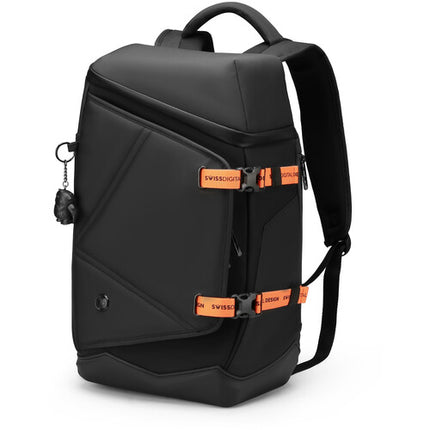 Swissdigital SEON L mochila negra con puerto USB compartimentos para laptop 16" y tablet 12.9"