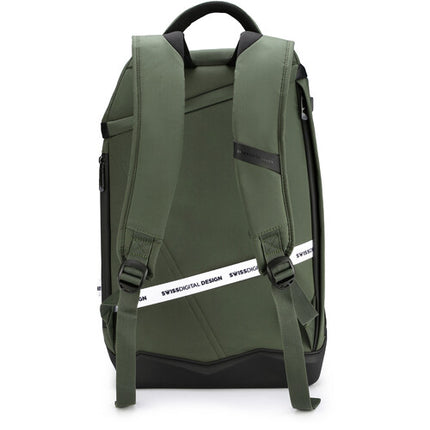 Swissdigital SEON L Mochila Dark Green Compartimentos para Laptop 16" y Tablet 12.9" Puerto USB integrado resistente al agua