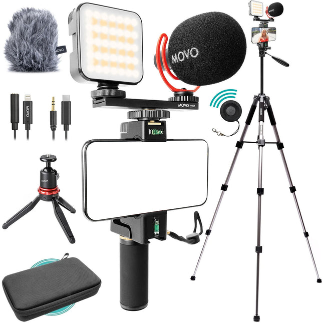 Movo Photo iVlogger-PRO Kit de Vlogging con Trípode MV-T5 57" de Aluminio