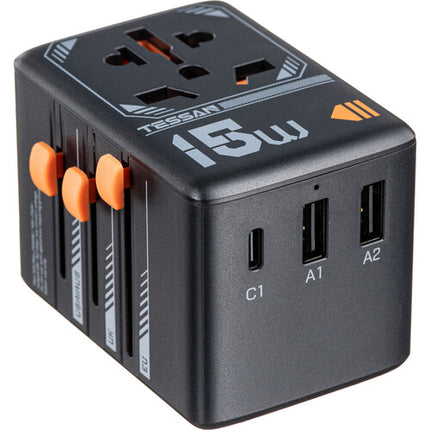 Tessan Adaptador de Viaje Universal 15W USB Carga 2500W 10A