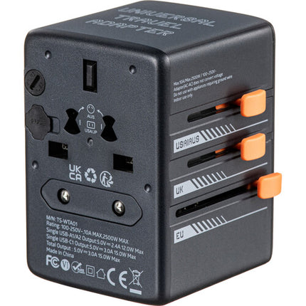 Tessan Adaptador de Viaje Universal 15W USB Carga 2500W 10A