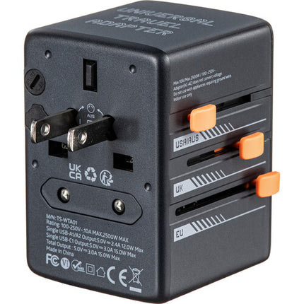 Tessan Adaptador de Viaje Universal 15W USB Carga 2500W 10A