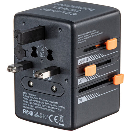 Tessan Adaptador de Viaje Universal 15W USB Carga 2500W 10A