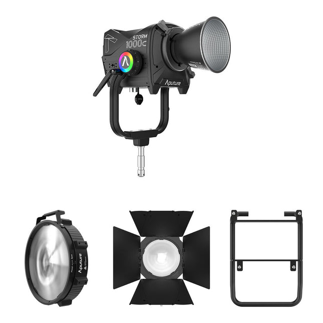 Aputure STORM 1000c Kit Cine con Luz LED Monolight Fresnel 15-45° Barndoor